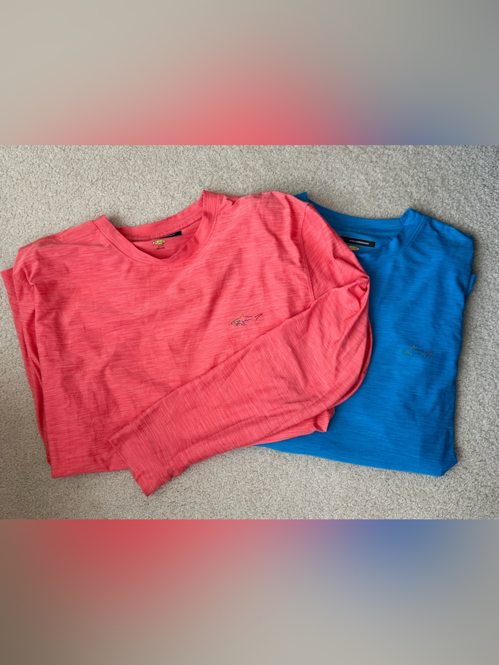 Embroidered Logo Long Sleeve Tee - Coral & Royal Blue